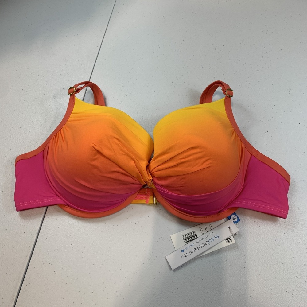 Bleu Rod Beattie Women's Swim Bikini Top 12 Rosa Pink Orange Ombre Underwire